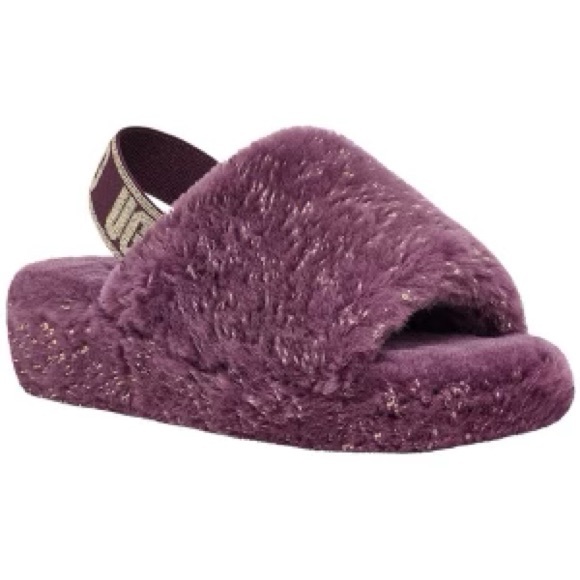 Ugg Women’s Fluff Yeah Metallic Sparkle Slipper  in Pinot Noir SZ 7 New - Picture 2 of 10